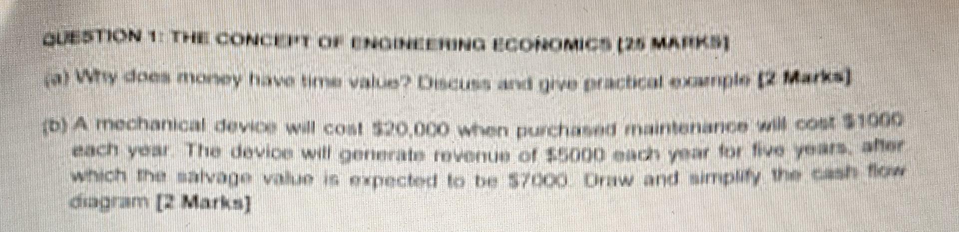 Question 1 The Concept Of Engineering Economics 25 Marks A Why Does Money Have Time Value Descuss And Give Practic 1