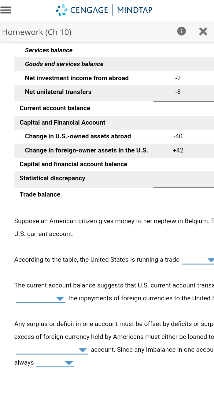 Consider The Following Table Showing Hypothetical Balance Of Payment Complete The Table By Selecting The Correct Value F 3