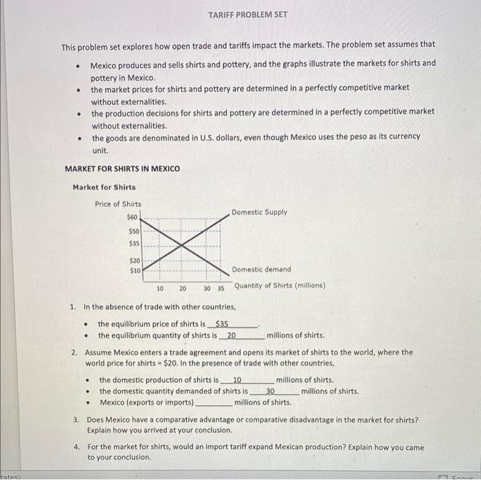 Tates This Problem Set Explores How Open Trade And Tariffs Impact The Markets The Problem Set Assumes That Mexico Pro 1