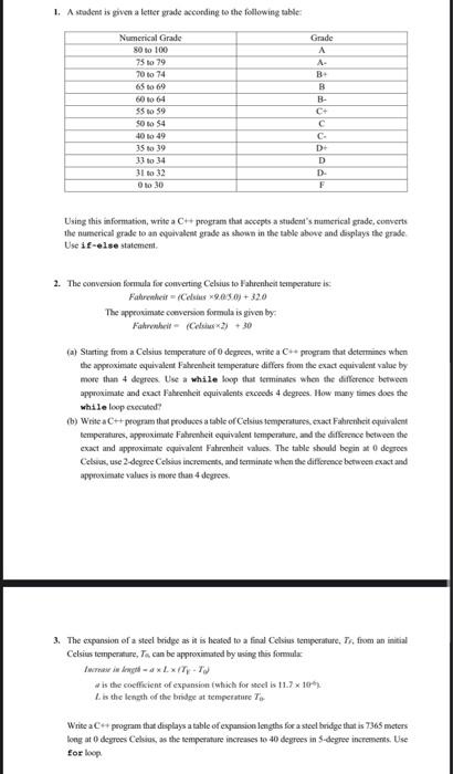 I A Student Is Piven A Letter Grade According To The Following Table Numerical Grade 80 To 100 75 To 79 70 To 74 6510 1