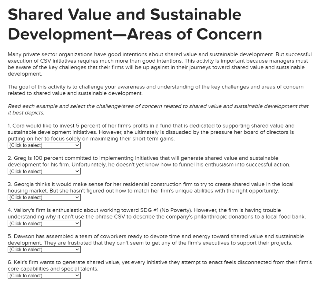 Shared Value And Sustainable Development Areas Of Concern Many Private Sector Organizations Have Good Intentions About S 1