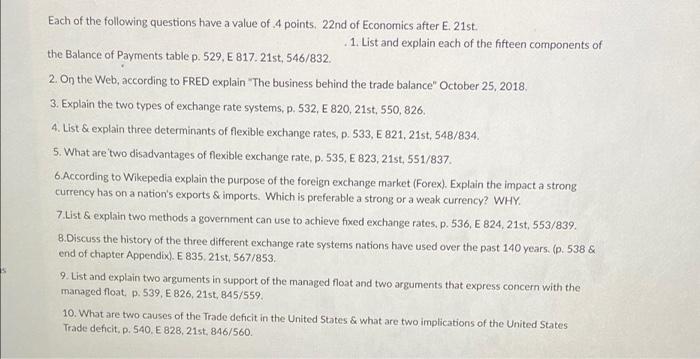 Each Of The Following Questions Have A Value Of 4 Points 22nd Of Economics After E 21st 1 List And Explain Each Of T 2