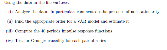 The Var1 Data Contains 3 Variables Date Gdp And U How Would You Do These Things In R 1