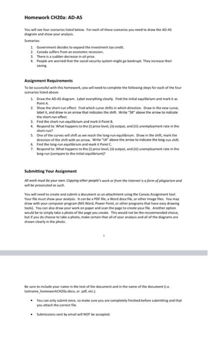Homework Ch20a Ad As You Will See Four Scenarios Listed Below For Each Of These Scenarios You Need To Draw The Ad As D 1