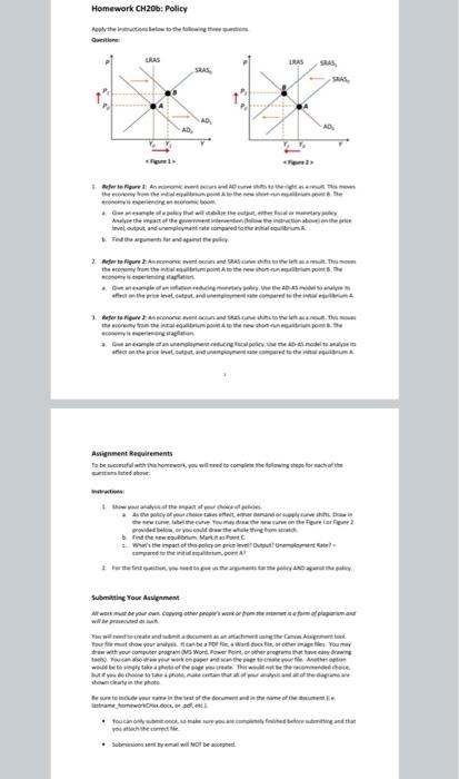 Homework Ch20b Policy Apply The Below To The Following Th Laas 1 Ac Events And Ad Cuve Us To The The Economy From The 1