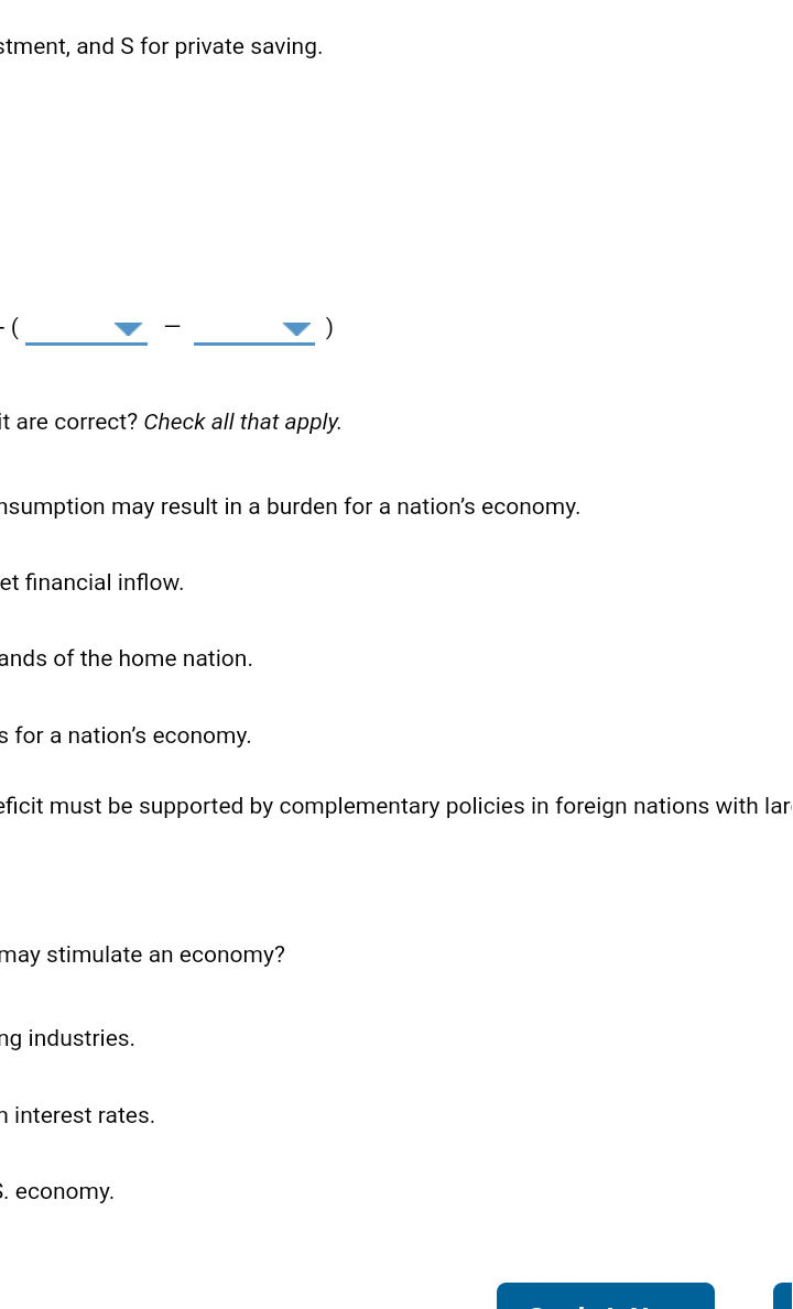 Let G Stand For Government Spending T For Taxes I For Private Investm Complete The Following Equation For The Current 2