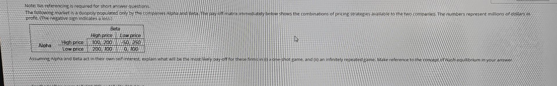 Note No Referencing Is Required For Short Answer Questions The Following Market Is A Duopoly Populated Only By The Com 1