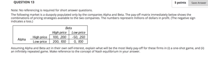Question 13 Note No Referencing Is Required For Short Answer Questions The Following Market Is A Duopoly Populated Onl 1