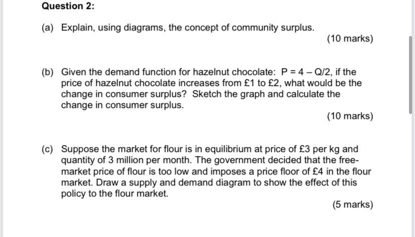 Question 2 A Explain Using Diagrams The Concept Of Community Surplus 10 Marks B Given The Demand Function For 1