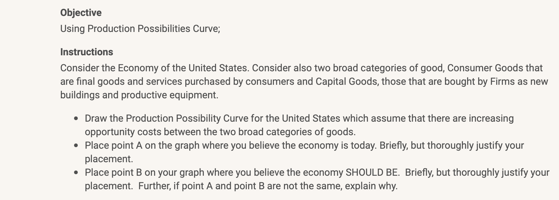 Objective Using Production Possibilities Curve Instructions Consider The Economy Of The United States Consider Also Tw 1