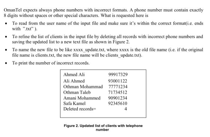 Part 2 Practice Problem 1 Oman Tel Has A List Of Clients Saved In A Text File With Txt Extension Each Line Of The Te 2