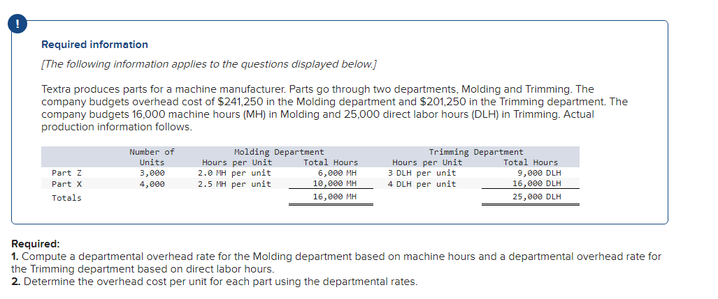 Required Information The Following Information Applies To The Questions Displayed Below Textra Produces Parts For A M 1
