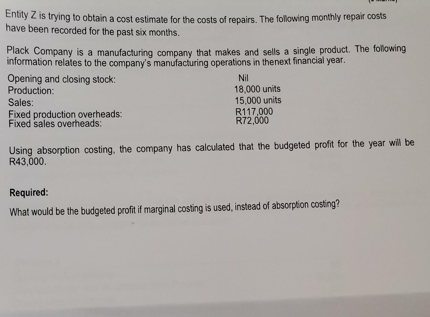 Entity Z Is Trying To Obtain A Cost Estimate For The Costs Of Repairs The Following Monthly Repair Costs Have Been Reco 1