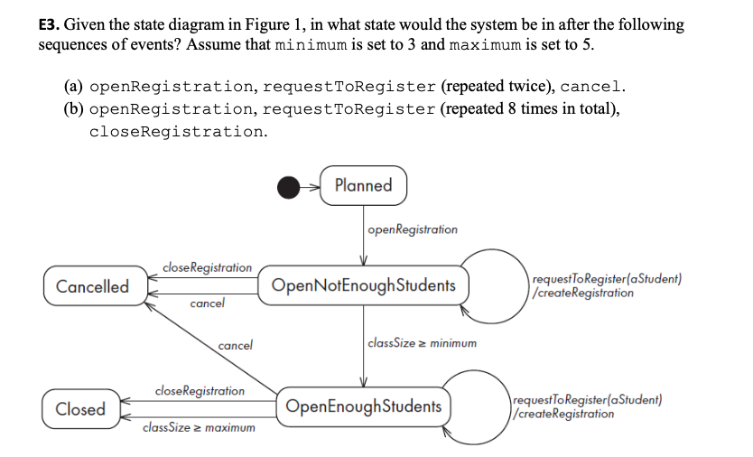 E3 Given The State Diagram In Figure 1 In What State Would The System Be In After The Following Sequences Of Events A 1