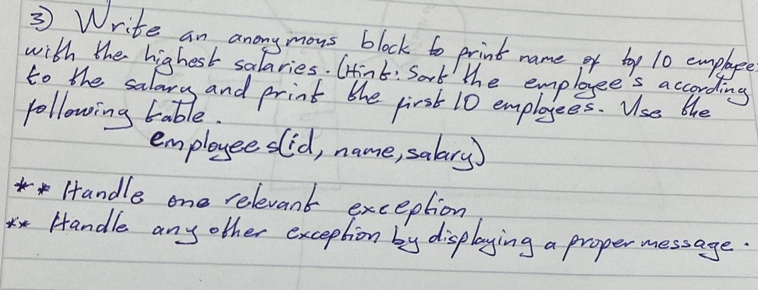 Block To Print 3 Write With The Highest Salaries Hint Sorb The Emplace An Anonymous Block To Name Of Top 10 Emplace 1