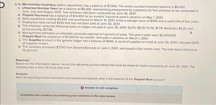 A B Merchandise Inventory Before Adjustment Has A Balance Of 7 900 The Newly Counted Inventory Balance Is 8 400 1