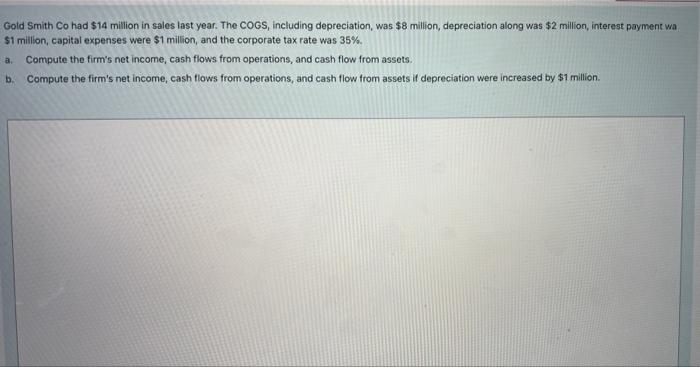 Time Left 0 52 35 Gold Smith Co Had 14 Million In Sales Last Year The Cogs Including Depreciation Was 8 Million De 3