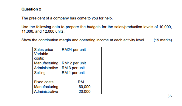 Question 2 The President Of A Company Has Come To You For Help Use The Following Data To Prepare The Budgets For The Sa 1