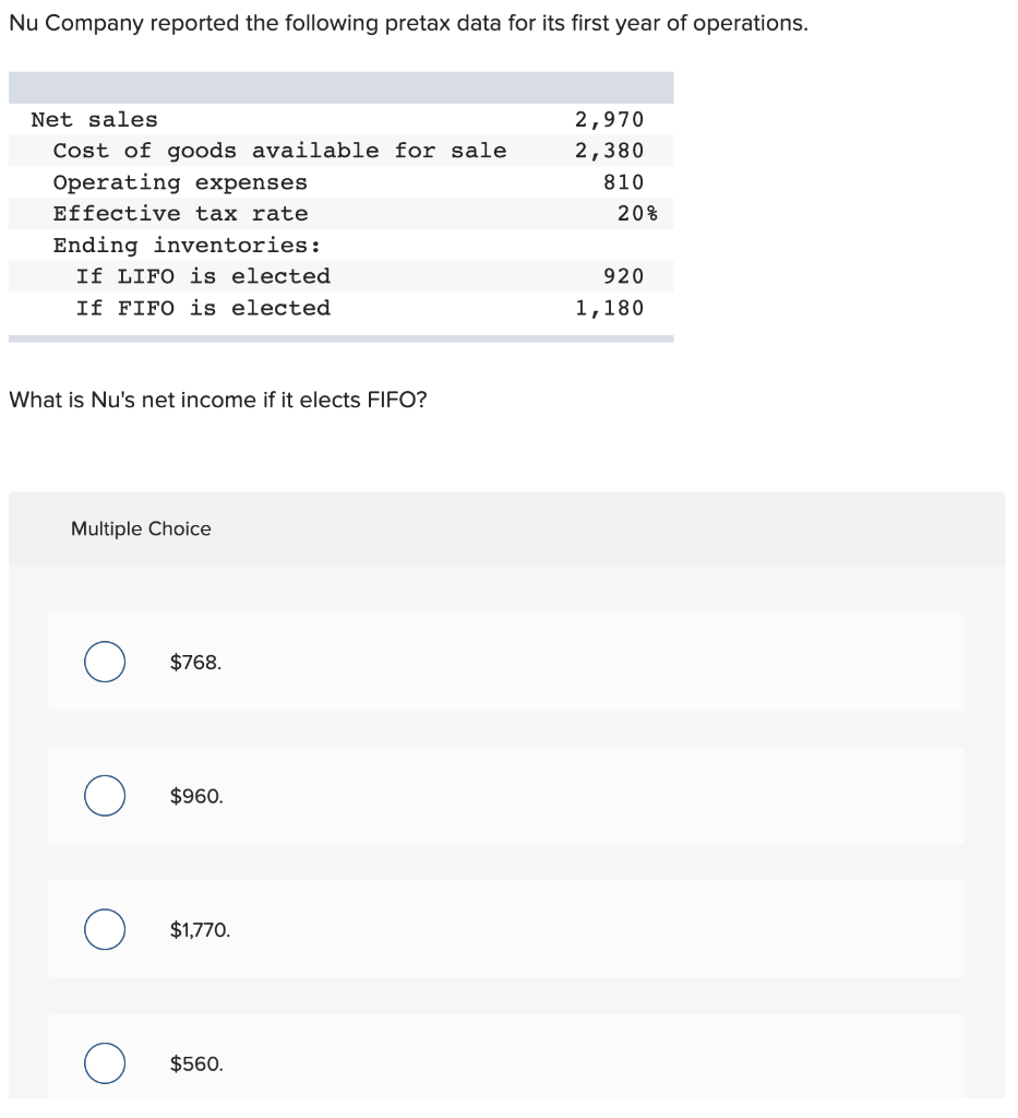 Nu Company Reported The Following Pretax Data For Its First Year Of Operations Net Sales Cost Of Goods Available For Sa 1