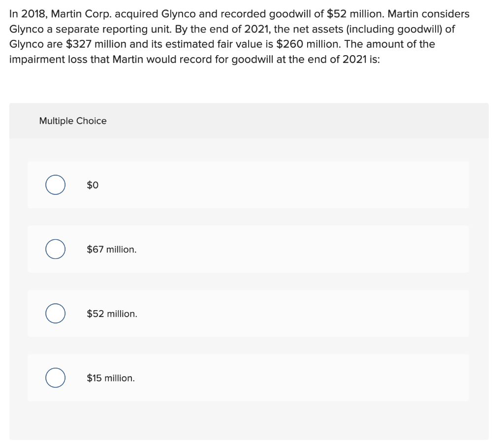 In 2018 Martin Corp Acquired Glynco And Recorded Goodwill Of 52 Million Martin Considers Glynco A Separate Reporting 1