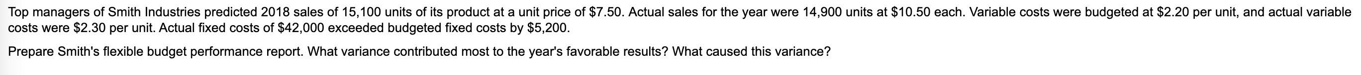 Top Managers Of Smith Industries Predicted 2018 Sales Of 15 100 Units Of Its Product At A Unit Price Of 7 50 Actual Sa 1