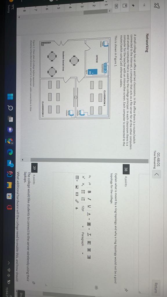 01 48 01 Time Remaining Return Networking A Small College Has An Office And Two Classrooms In The Office There Is A 1