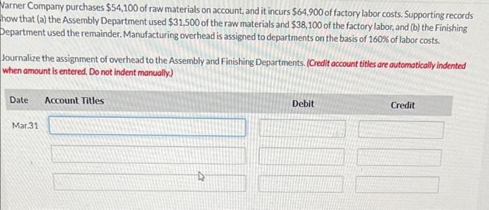 Varner Company Purchases 54 100 Of Raw Materials On Account And It Incurs 64 900 Of Factory Labor Costs Supporting R 1