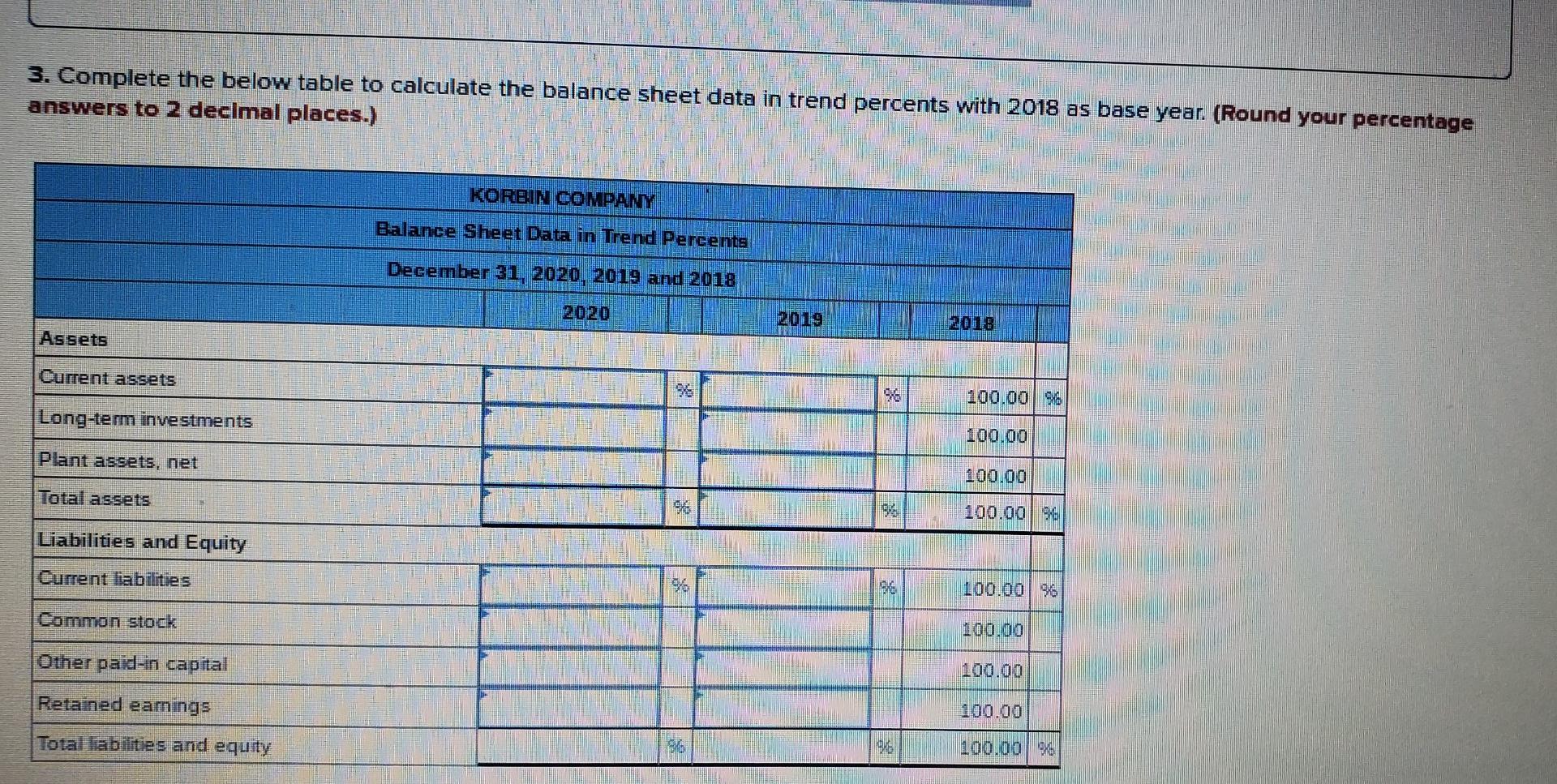 Korbin Company Comparative Income Statements For Years Ended December 31 2020 2019 And 2018 2020 474 200 2819 363 3