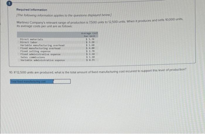 Required Information The Following Information Applies To The Questions Displayed Below Martinez Company S Relevant Ra 10