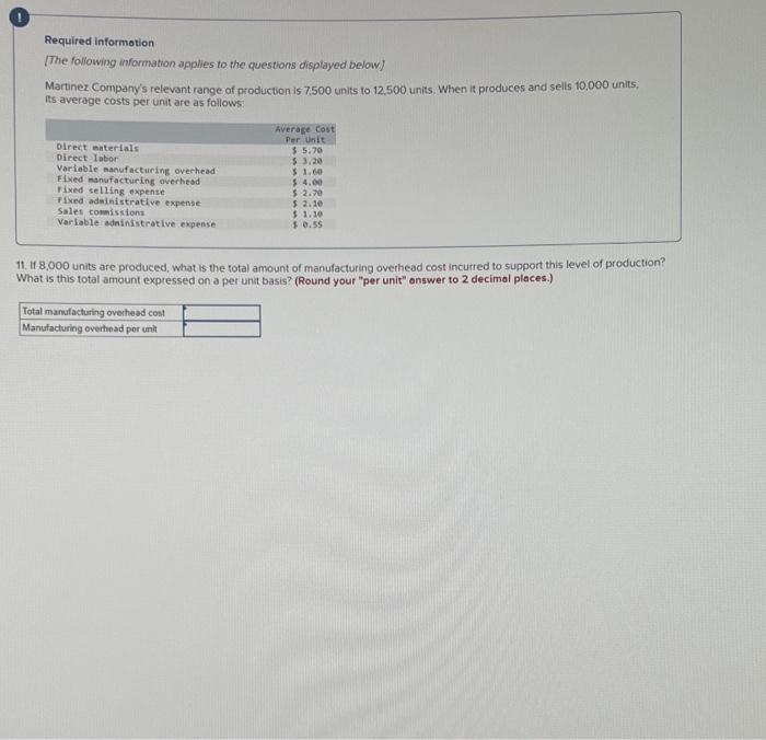 Required Information The Following Information Applies To The Questions Displayed Below Martinez Company S Relevant Ra 11