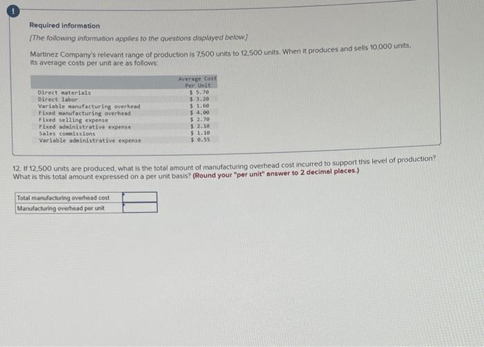 Required Information The Following Information Applies To The Questions Displayed Below Martinez Company S Relevant Ra 12