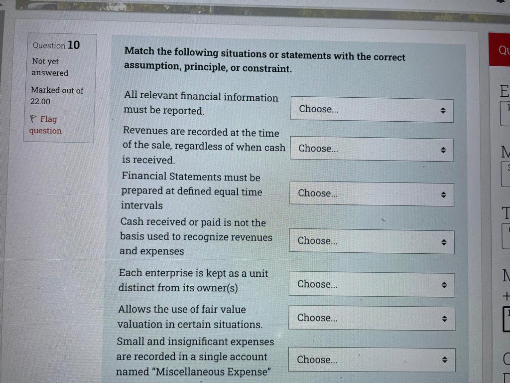Question 10 Not Yet Answered Marked Out Of 22 00 P Flag Question Match The Following Situations Or Statements With The C 1