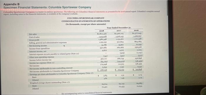 The Financial Statements Of Columbia Sportswear Company Are Presented In Appendix B Click Here To View Appendix B Fina 26