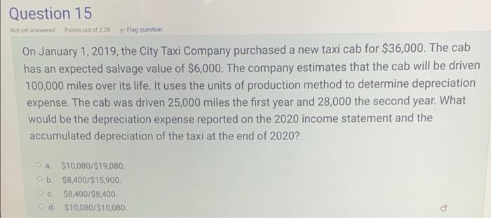 Question 15 Not Yet Answered Points Out Of 2 28 Flag Question On January 1 2019 The City Taxi Company Purchased A New 1