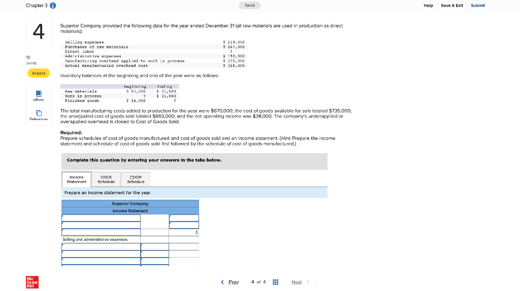 Chapter 3 4 10 Points Skpoed Ebook N References Mc Graw Hill Superior Company Provided The Following Data For The Year 1