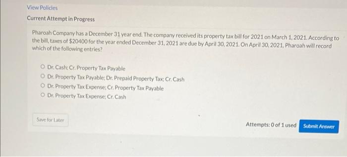 View Policies Current Attempt In Progress An Operating Line Of Credit Has The Following Features Except O It Is Pre Auth 5
