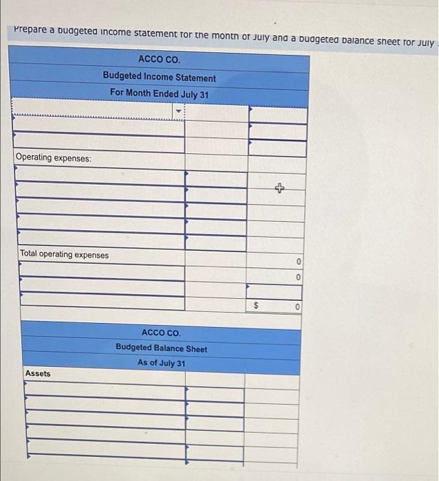 Following Information Relates To Acco Co A Beginning Cash Balance On July 1 50 000 B Cash Receipts From Sales 30 2