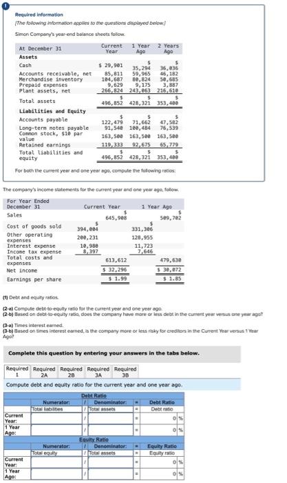Required Information The Following Information Applies To The Questions Displayed Below Simon Company S Year End Balan 1