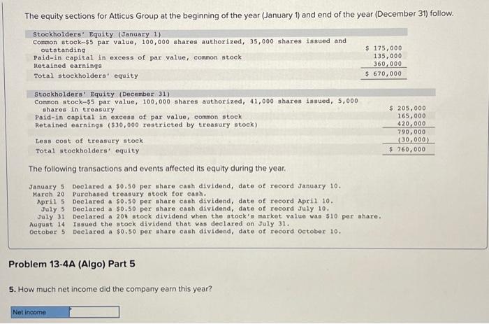The Equity Sections For Atticus Group At The Beginning Of The Year January 1 And End Of The Year December 31 Follow 1