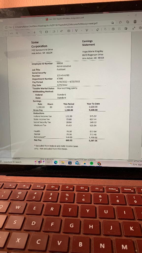 Dear Expert Please Respond To Exactly What Is Being Asked Paystub Mistakes Assignment New Employees Rely On The Payrol 1