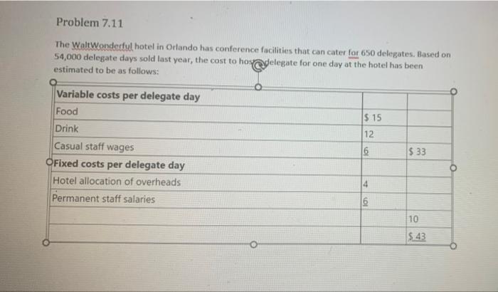 Problem 7 11 The Waltwonderful Hotel In Orlando Has Conference Facilities That Can Cater For 650 Delegates Based On 54 1