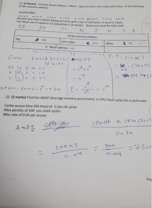 0 5 32 Marks Find The Black Address Offset Tag And Cache Tine Index Fall In Hex Of The Following Bit Memory Ox10567 1