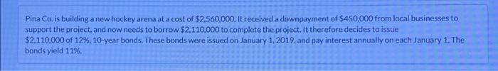 Pina Co Is Building A New Hockey Arena At A Cost Of 2 560 000 It Received A Downpayment Of 450 000 From Local Busine 1