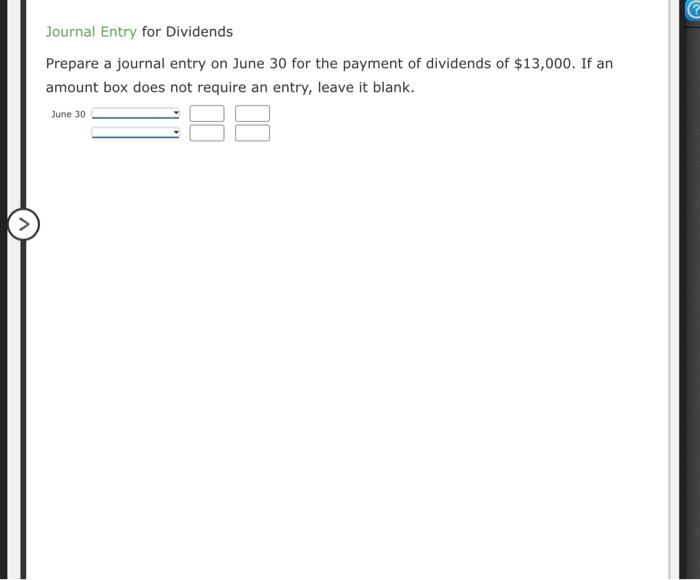 Journal Entry For Dividends Prepare A Journal Entry On June 30 For The Payment Of Dividends Of 13 000 If An Amount B 1