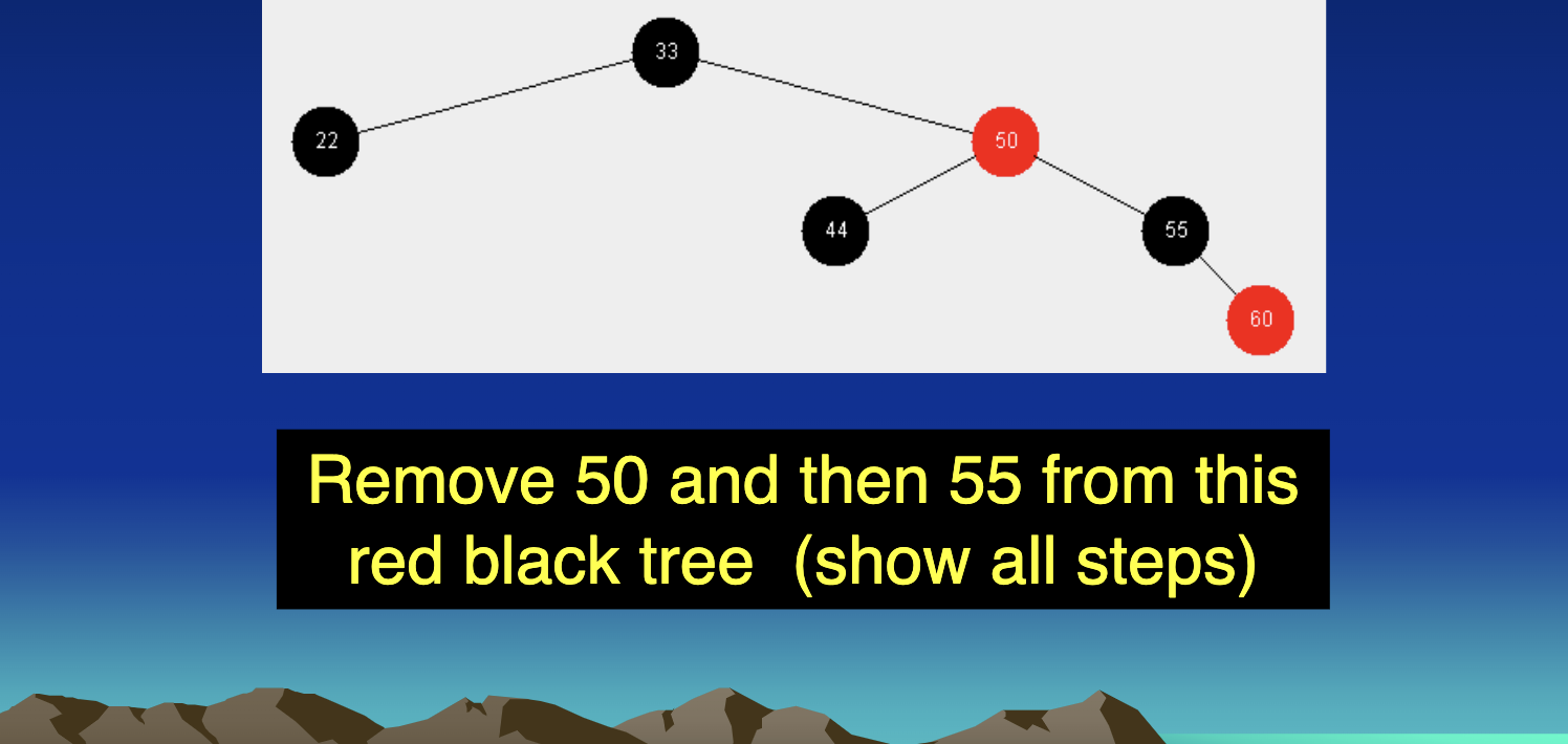 33 22 50 44 55 60 Remove 50 And Then 55 From This Red Black Tree Show All Steps 55 22 88 21 44 77 99 9 33 Remove 22 1