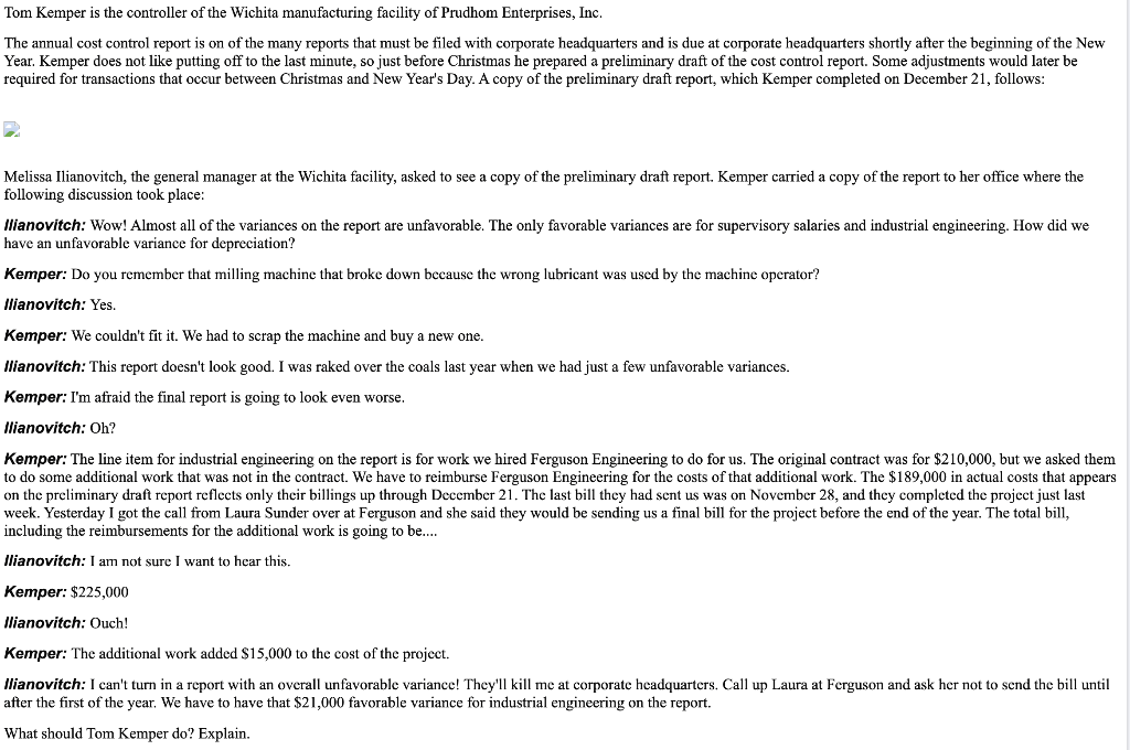 Tom Kemper Is The Controller Of The Wichita Manufacturing Facility Of Prudhom Enterprises Inc The Annual Cost Control 1