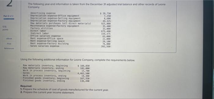 2 Part 2 Of 2 17 5 Points Ebook P References The Following Year End Information Is Taken From The December 31 Adjusted T 1