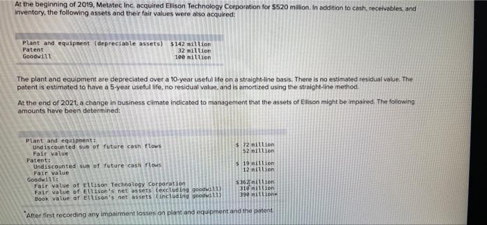 At The Beginning Of 2019 Metatec Inc Acquired Ellison Technology Corporation For 520 Million In Addition To Cash Re 1