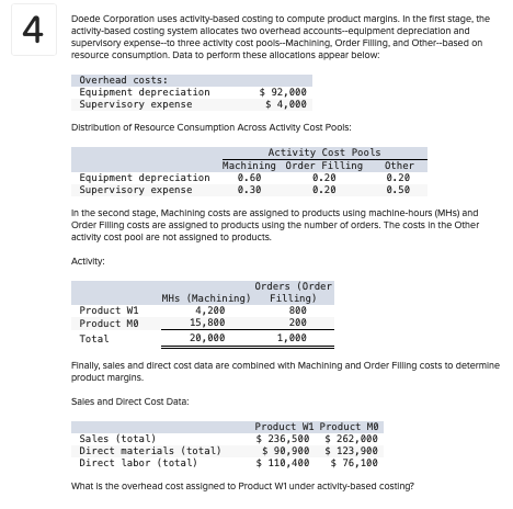 4 Doede Corporation Uses Activity Based Costing To Compute Product Margins In The First Stage The Activity Based Costi 1