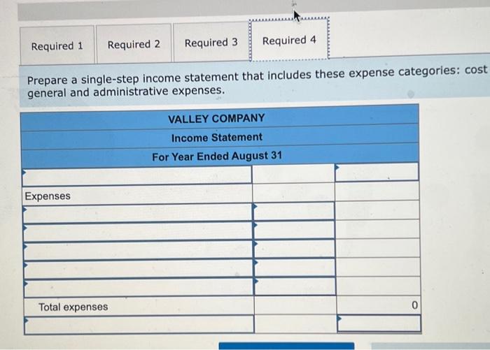 Required Information The Following Information Applies To The Questions Displayed Below Valley Company S Adjusted Acc 5